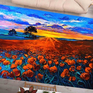 3D Printed Rug, Outdoor Rug, Pattern Rug, Non Slip Rug, Floral Rug, Opium Poppy Landscape Rug, View Rug, Hallway Rug, Round Rug, Entry Rug,