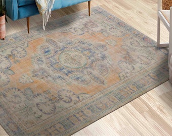 Office Decor Rug, Area Rug, Easy to Clean Rug, Gift For The Home, Oushak Rug, Navy Blue Rugs, Turkish Rug, Non-Slip Carpet, Front Door Rug,