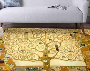 Machine Washable Rug, Hallway Rug, Bedroom Rug, Gift For Her, Reproduction Rug, Gustav Klimt Rugs, Klimt The Tree Of Life Rug,
