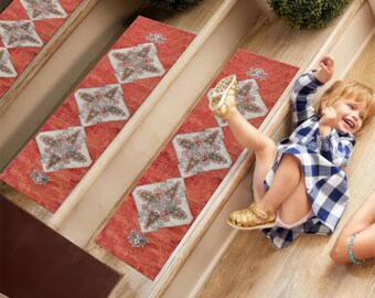 Red Rugs, Trendy Rug, Aztec Rugs, Modern Rugs, Office Decor Rug, Chenille Rug, Stair Rug, Housewarming Gift, Salon Decor Rug, Step Rug,