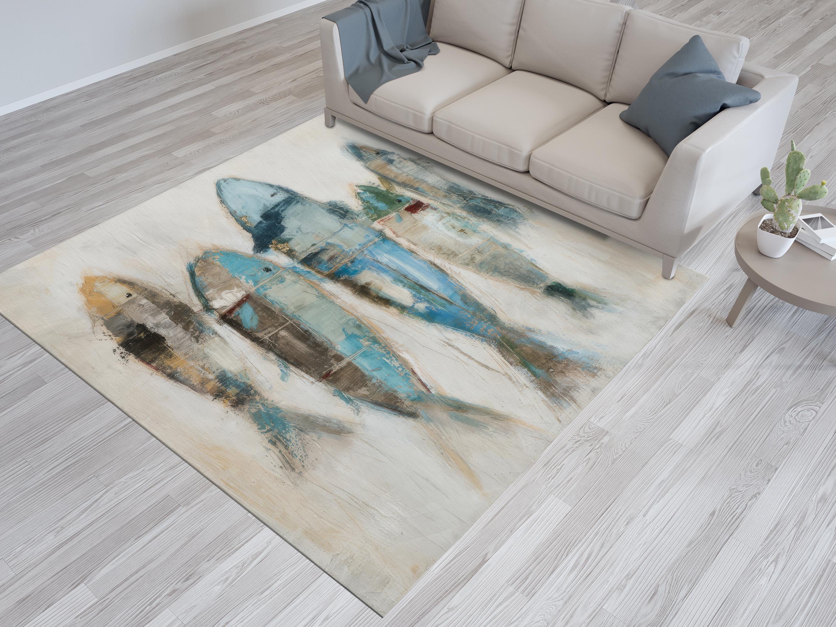 Fish Painting Print Rug, Modern Rug, Fish Rugs, Animal Rugs, Art Rug ...