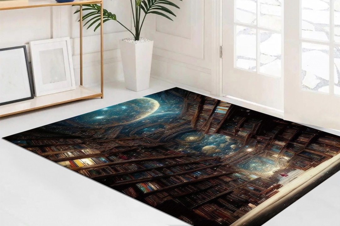 Library Entrance Rug A Library Roof Opening to Space,library, Space, Galaxy, Modern Rug, Art ...