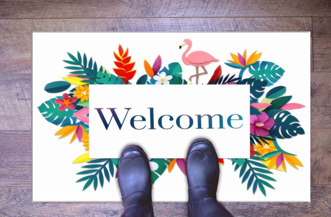 Floral Welcome Rugs, Tropical Rug, Summer Rug, Botanical Rug, Bath Rug ...