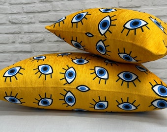 Yellow Cushion Cover, Abstract Eye Pillow, Evil Eye Pillow Sham, Modern Pillow Sham, Eye Printed Pillow, Yellow Pillow, Living Room Pillow,
