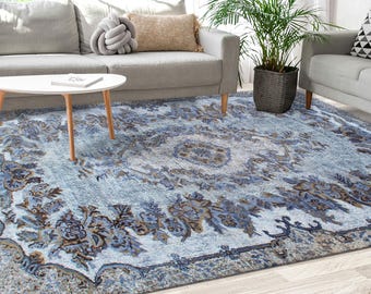 Gray Rug, Geometric Pattern Rugs, Medallion Pattern Rug, Farmhouse Decor Rug, Turkish Rug, Front Door Rug, Gift For Him, Door Mat,