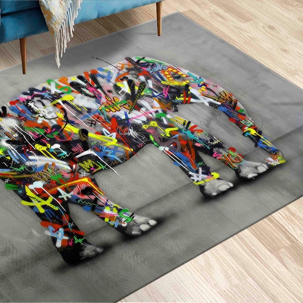 Banksy Elephant Rug, Elephant Rugs, Abstract Elephant Rugs, Colorful Rugs, Saloon Rug, Soft Rug, Thick Rug, Gift For The Home, Graffiti Rug,