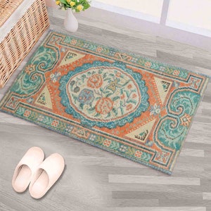 Rose Pattern Rugs, Orange Rug, Flower Pattern Rug, Vintage Style Rug, Turkish Rug, Front Door Rug, Cool Rug, Kitchen Rug, Large Rug,