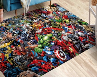 Salon Rug, Salon Decor Rug, Large Rug, Gift For Him, Children Rugs, Marvel Heroes Rugs, Marvel Heroes Rug, Gift Rug, Personalized Gifts,