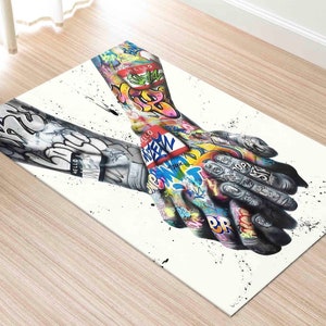 Pattern Rug, Office Decor Rug, Area Rug, Non Slip Rug, Couple Holding Hands Graffiti Painting Rugs, Graffiti Hands Rugs, Graffiti Rugs,