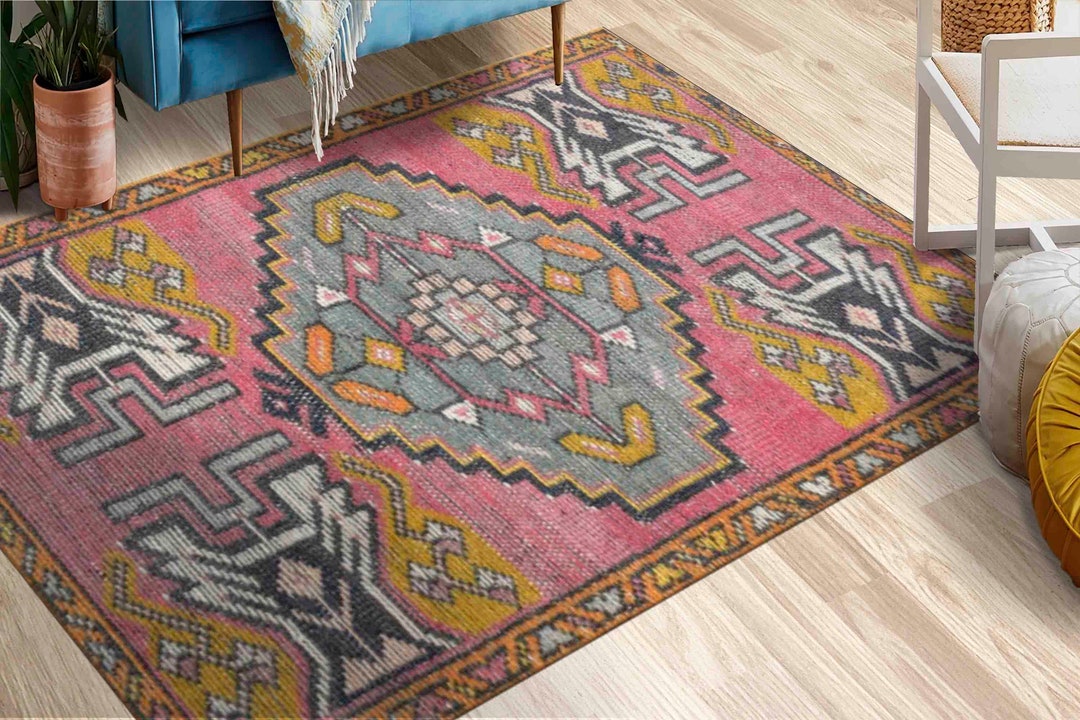 Yellow Aztec Rug Pink and Yellow Rug, Aztec Rug, Gray Rugs, Farmhouse Decor, Turkish Rug ...