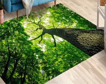 Outdoor Rug, Entryway Rug, Corridor Rug, Personalized Gifts, View Rugs, Green Rugs, Green Leaf Tree Landscape Rug, Decorative Rug,