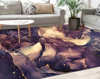 Home Decor Rug, Salon Rug, Personalized Rug, Personalized Gifts, Brown And Gold Marble Rug, Gold Marble Rugs, Marble Rugs, Luxury Rug,