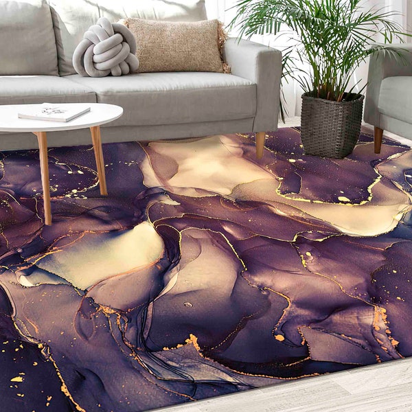 Home Decor Rug, Salon Rug, Personalized Rug, Personalized Gifts, Brown And Gold Marble Rug, Gold Marble Rugs, Marble Rugs, Luxury Rug,