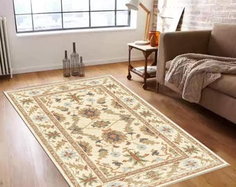 Beige Vintage Rug, Area Rug with Floral and Traditional Pattern, Turkish Inspired Rug for Entryway, 3x12 Stylish Home Decor,