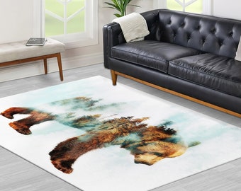 Pattern Rug, Thick Rug, Nursery Rug, Gift For Him, Animal Rug, Abstract Forest Rugs, Bear Walking in Snow Rug, Luxury Rug, Gift For Her,