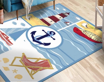 Sea World Rugs, Blue Rugs, Nautical Pattern Rugs, Kids Room Rug, Area Rug, Gift For The Home, Popular Rug, Boy Room Rug, Small Rug,