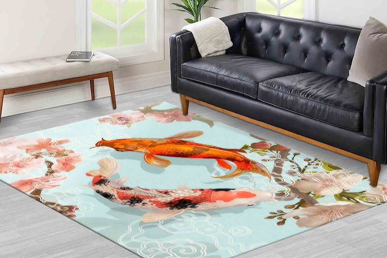Japanese Koi Fish Rug, Japanese Rug, Koi Rugs, Animal Rug, Car Mat, Nursery Rug, Bathroom Rug, Anti-Slip Carpet, Entry Rug, Fish Rug, image 4