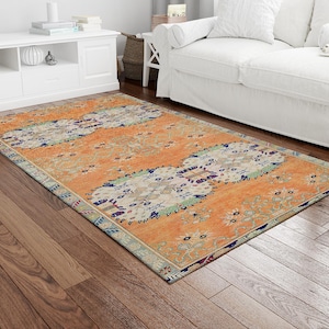 Vintage Design Rug, Green Rugs, Orange Rug, Antique Style Rugs, Turkish Rug, Decorative Rug, 3D Printeds Rug, Custom Rug, Car Mat,