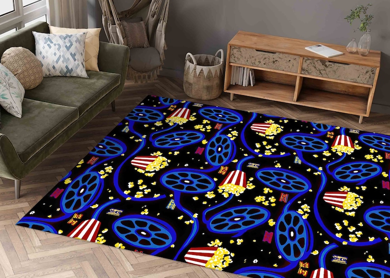 Movie Room Rug, Arcade Cinema Design, Easy Clean Custom Rug image 2