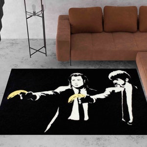 Runner Rug, Salon Decor Rug, Front Door Rug, Gift Rug, Banksy Rugs, Banksy Pulp Rug, Banksy Banana Gun Rugs, Gift For Her, Pattern Rug,