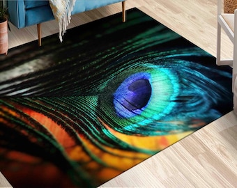 Colorful Rug, Entry Rug, Personalized Rug, Gift For The Home, Modern Rugs, Peacock Rug, Feather Rugs, Peacock Feather Rug, Wedding Rug,