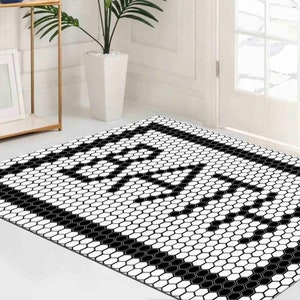 Easy to Clean Rug, Salon Decor Rug, Decorative Rug, Anti-Slip Carpet, Bathroom Decor Rug, Black And White Rug, Modern Rug, Accent Rug,