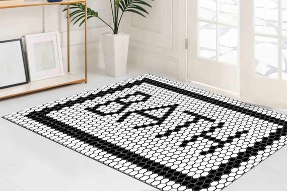 Easy to Clean Rug, Salon Decor Rug, Decorative Rug, Anti-Slip Carpet, Bathroom Decor Rug, Black And White Rug, Modern Rug, Accent Rug,