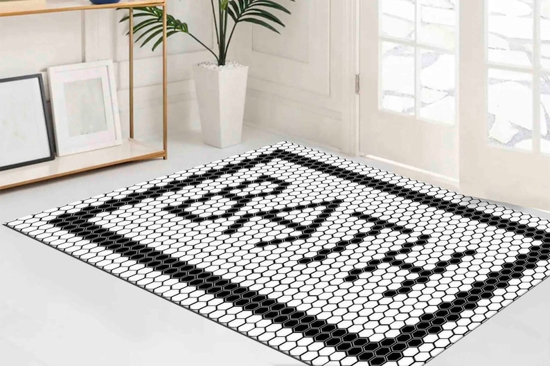 Easy to Clean Rug, Salon Decor Rug, Decorative Rug, Anti-Slip Carpet, Bathroom Decor Rug, Black And White Rug, Modern Rug, Accent Rug, imagem 1
