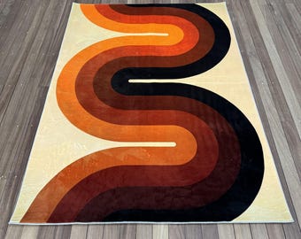 Scandinavian Style Rugs, Retro Rugs, Mid Century Rugs, Modern Rug, Bedroom Rug, Office Decor Rug, Boho Rug, Pet Friendly Rug, Orange Rug,
