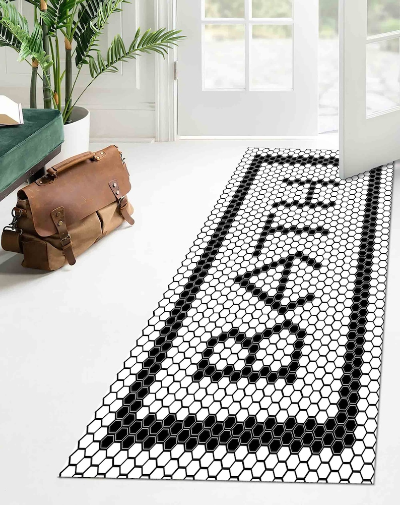 Easy to Clean Rug, Salon Decor Rug, Decorative Rug, Anti-Slip Carpet, Bathroom Decor Rug, Black And White Rug, Modern Rug, Accent Rug, imagem 5