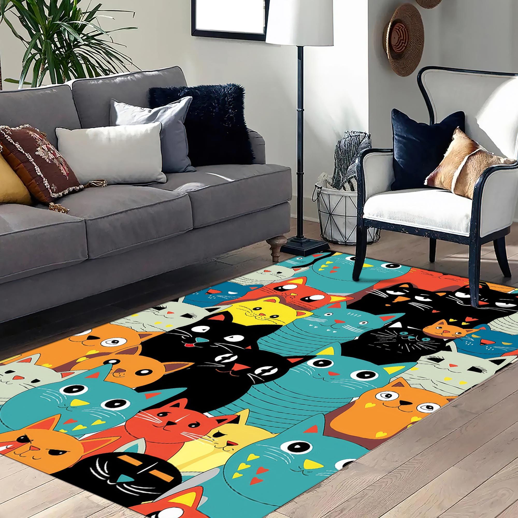 Cat Loop Rug Abstract Cats Rugs, Cat Rugs, Colorful Cats Rug, Animal Rugs, Gift for ...