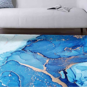 Cool Rug, Runner Rug, Office Rug, Housewarming Gift, Blue Tones Marble Rug, Contemporary Rugs, Modern Rugs, Soft Rug, Decorative Rug,