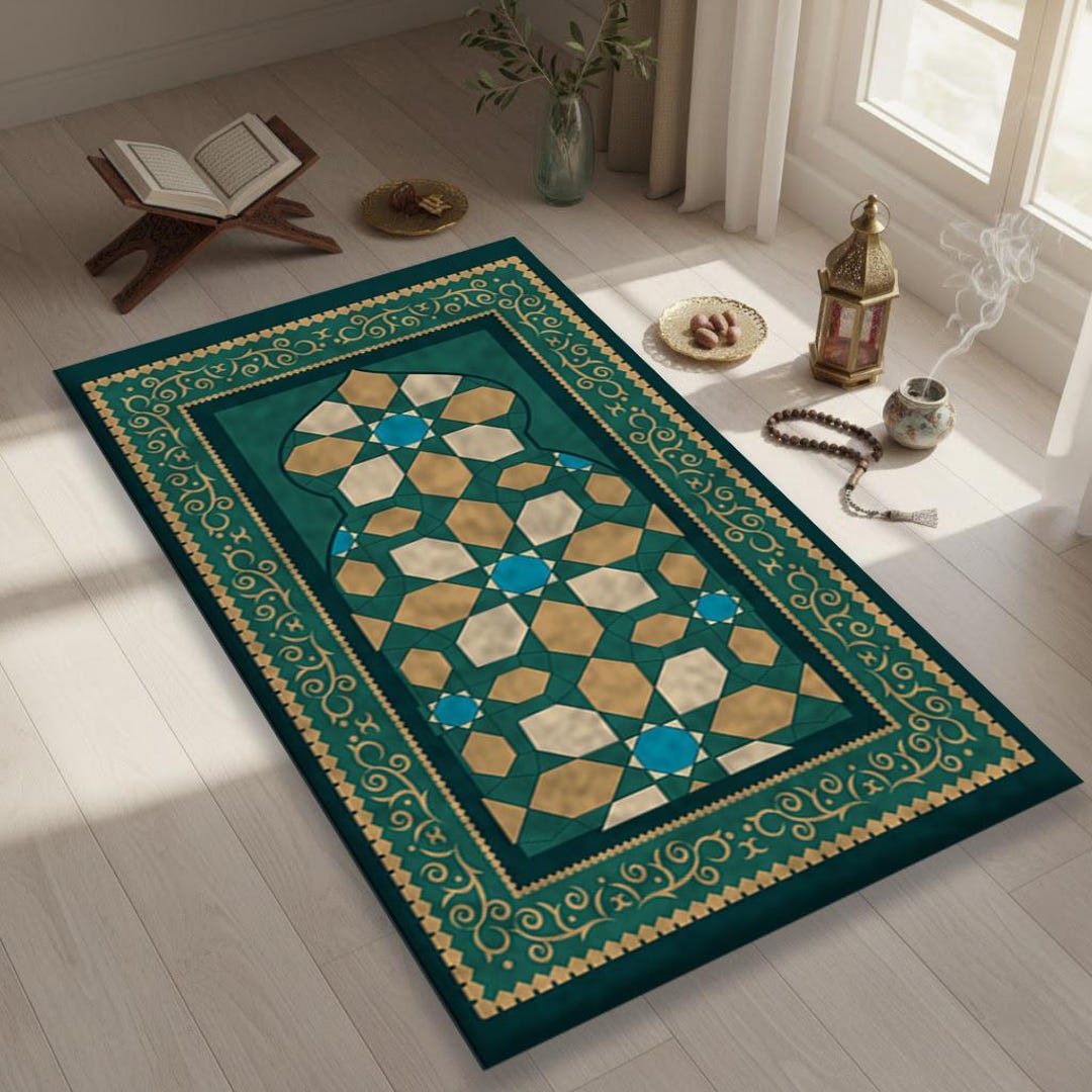 Green Prayer Rug, Islamic Prayer Rug, Mihrab Prayer Rug, Mosque ...