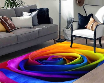 Home Decor Rug, Round Rug, Small Rug, Anti-Slip Carpet, Flower Rugs, Rose Rugs, Colorful Rose Rug, Entryway Rug, Personalized Rug,