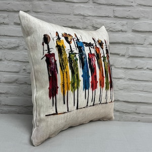 Abstract People Pillow Sham, Masai Cushion Case, Masai People Painting Printed Pillow, African Pillow Cover, Boho Pillow, Bohemian Pillow, image 3