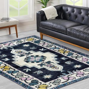 Navy Blue Rugs, Ethnic Pattern Rugs, Medallion Pattern Rugs, Farmhouse Decor Rug, Turkish Rug, Gift For Her, Salon Decor Rug, Office Rug,