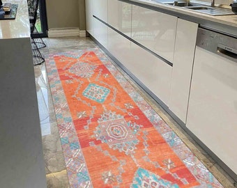 Orange Runner Rug, Turkish, Navajo, Area Rug