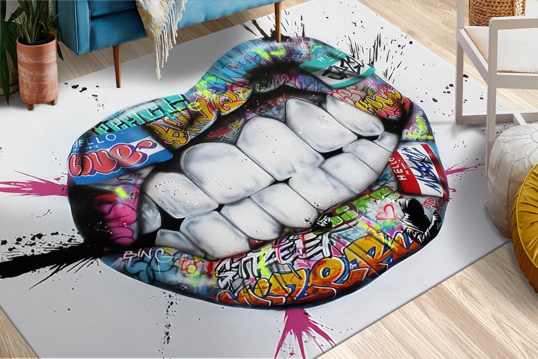 Teeth Graffiti, Modern, Teeth, Easy to Clean Rug, Custom Rug, Soft Rug ...