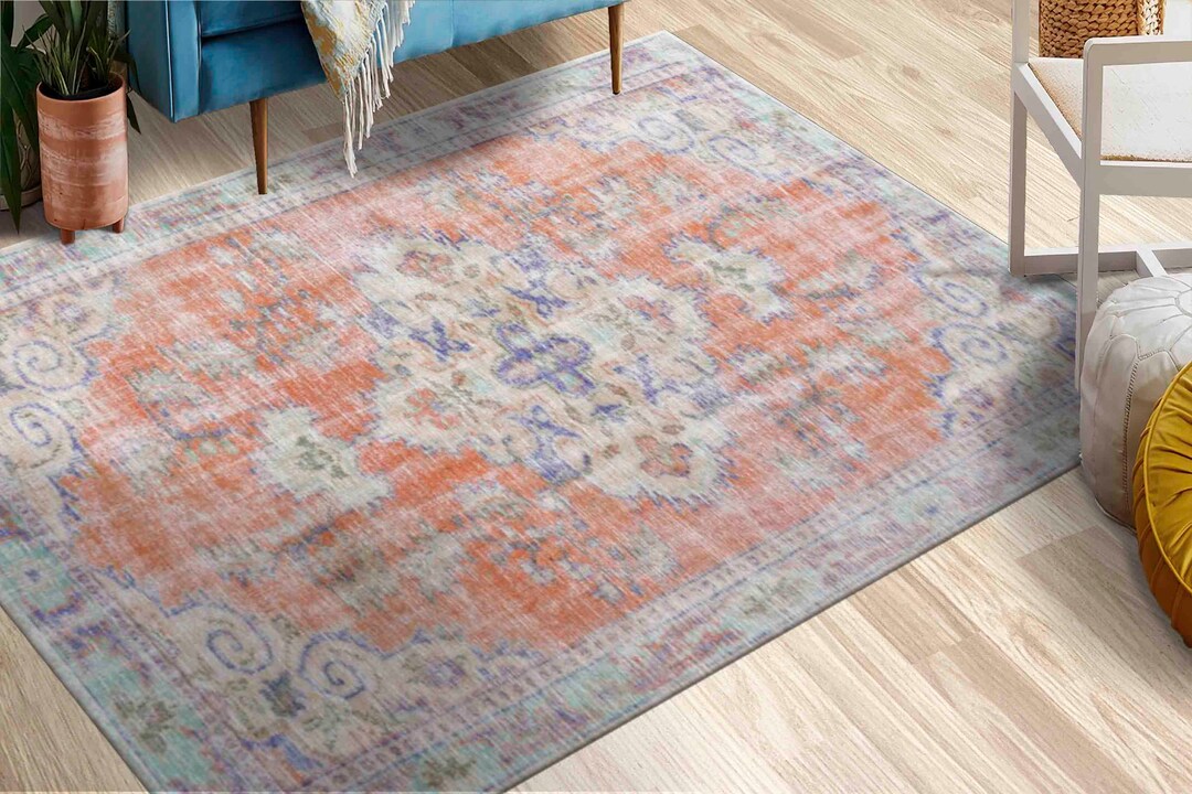 Orange and Purple Rugs, Faded Rug, Muted Rug, Boho Rug, Turkish Rug ...