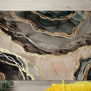 Kitchen Rug, Decorative Rug, Small Rug, Gift Rug, Gold Rug, Brown Marble Rugs, Alcohol Ink Rug, Hallway Rug, Machine Washable Rug, image 2