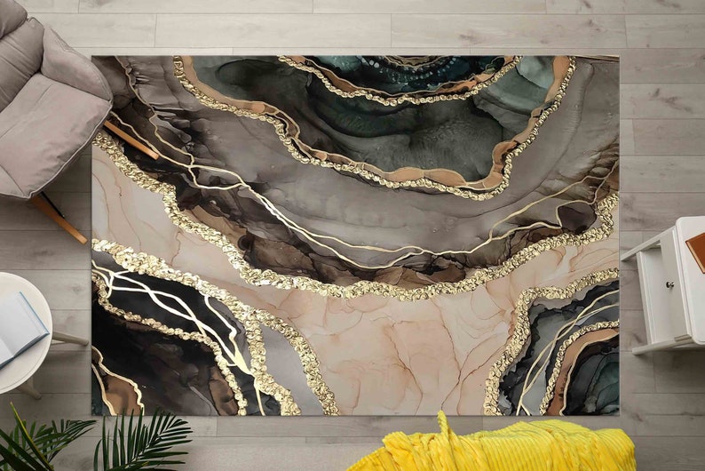 Kitchen Rug, Decorative Rug, Small Rug, Gift Rug, Gold Rug, Brown Marble Rugs, Alcohol Ink Rug, Hallway Rug, Machine Washable Rug, image 2
