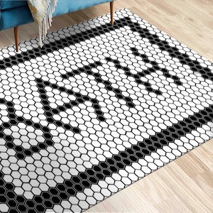 Easy to Clean Rug, Salon Decor Rug, Decorative Rug, Anti-Slip Carpet, Bathroom Decor Rug, Black And White Rug, Modern Rug, Accent Rug, imagem 2