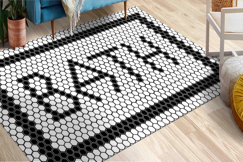 Easy to Clean Rug, Salon Decor Rug, Decorative Rug, Anti-Slip Carpet, Bathroom Decor Rug, Black And White Rug, Modern Rug, Accent Rug, imagem 2