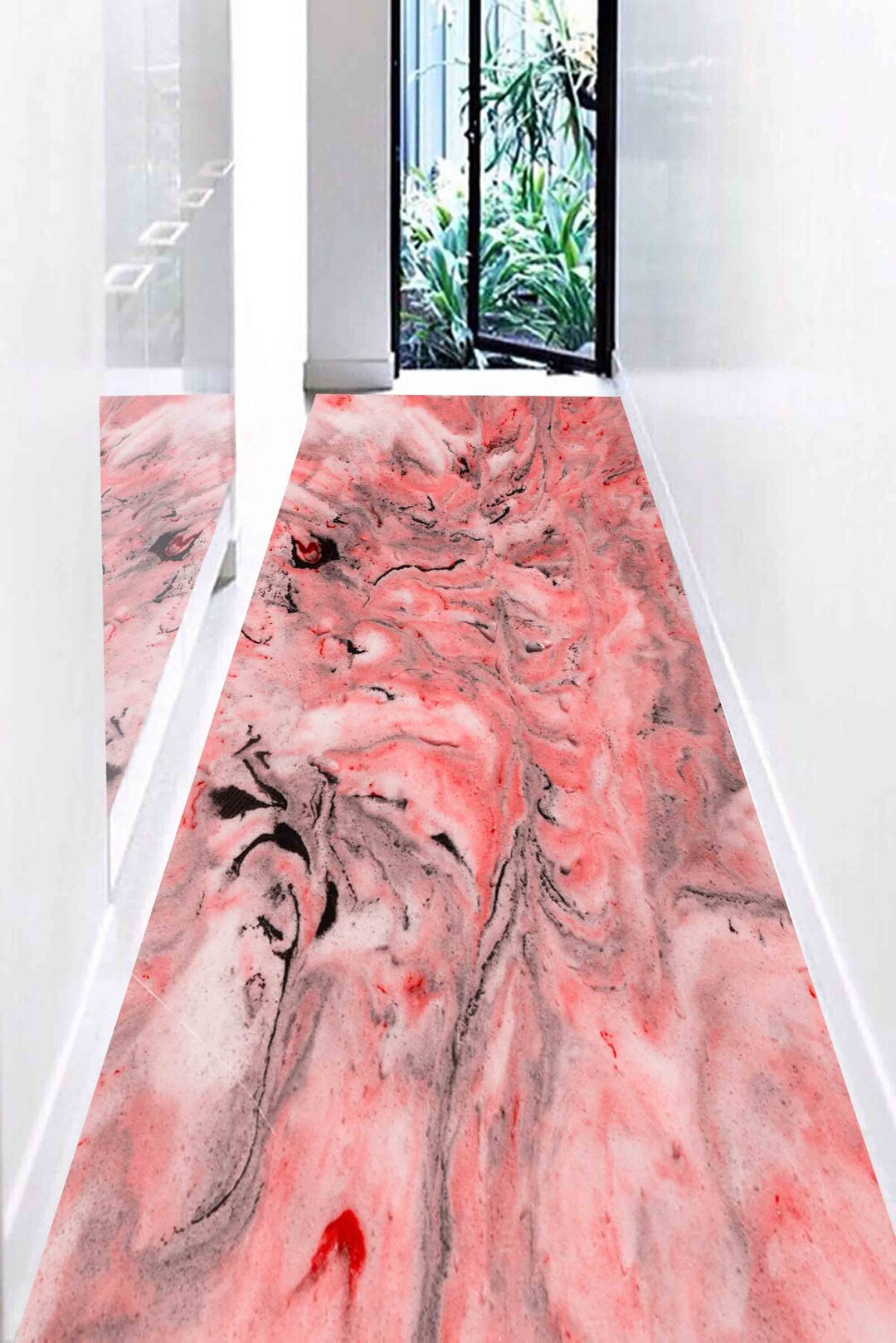 large-rug-stair-rug-entry-rug-housewarming-gift-red-and-gray-marble