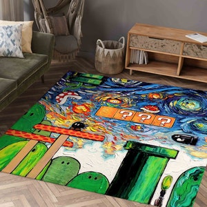 Entryway Rug, Small Rug, Corridor Rug, Housewarming Gift, Modern Rugs, Mario World Starry Night Rug, Mario World Van Gogh Rug,