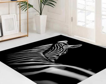 Lukas Holas Rugs, Safari Animal Rugs, Zebra Stripes Rugs, Animal Rug, Round Rug, Anti-Slip Carpet, Machine Washable Rug, Bedroom Rug,