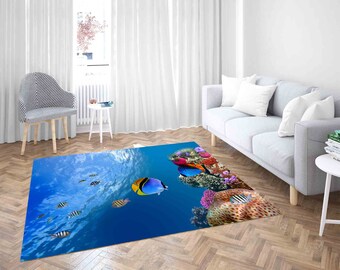 Salon Decor Rug, Stair Rug, Pattern Rug, Non Slip Rug, Animal Rug, Tropical Fish Rug, Underwater Fish View Rugs, Bedroom Rug, Indoor Rug,