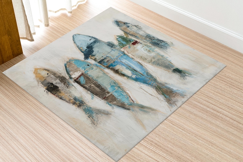Fish Painting Print Rug, Modern Rug, Fish Rugs, Animal Rugs, Art Rug ...
