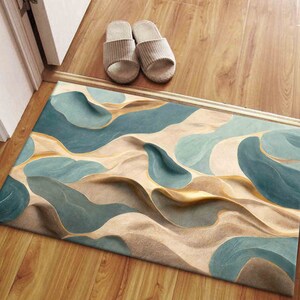 Blue Rug, Gold Rugs, Abstract Rug, Marble Rugs, Personalized Rug, Soft Tones Rug, Salon Decor Rug, Bridesmaid Gift, Bedroom Rug,