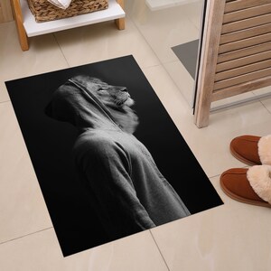 Salon Decor Rug, Bedroom Rug, 3D Printed Rug, Gift For Her, Animal Rug, Modern Rugs, Man With Lion Head Rugs, Outdoor Rug, Corridor Rug,